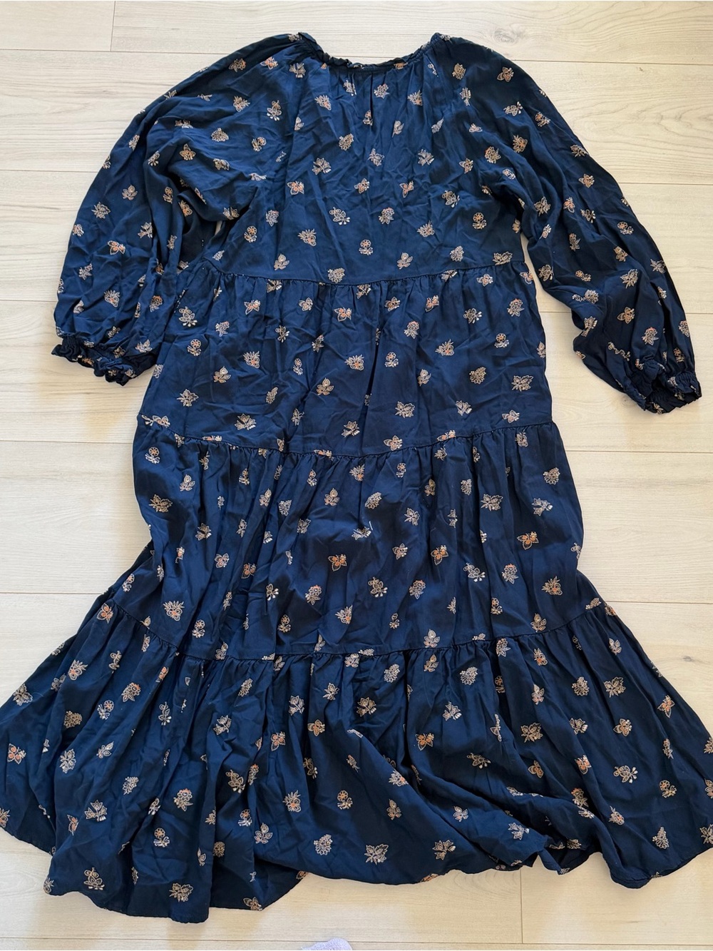 Madewell Navy Floral Tiered Midi Dress - Picture 3 of 4